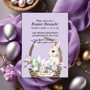 Lilac Watercolor Easter Rabbit Brunch  Invitation