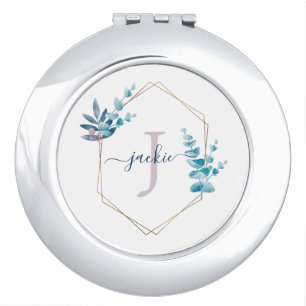 Lilac Watercolor Eucalyptus Frame Monogram  Compact Mirror