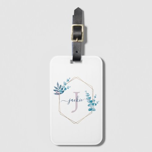 Lilac Watercolor Eucalyptus Frame Monogram Luggage Tag