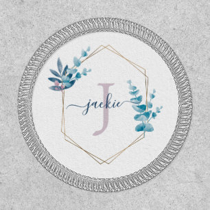 Lilac Watercolor Eucalyptus Frame Monogram Patch