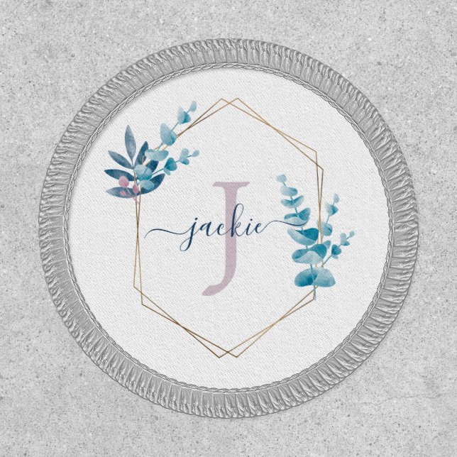 Lilac Watercolor Eucalyptus Frame Monogram Patch (Front)