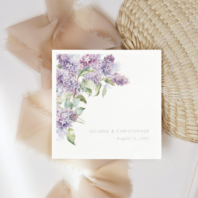 Lilac Watercolor Floral Botanical Wedding Paper Napkins (Creator Uploaded)
