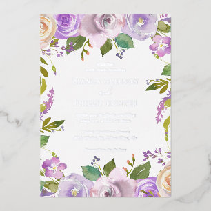 Lilac Watercolor Floral Elegant Wedding Foil Invitation