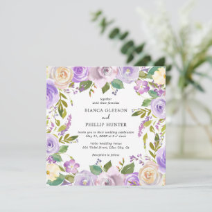 Lilac Watercolor Floral Elegant Wedding Invitation