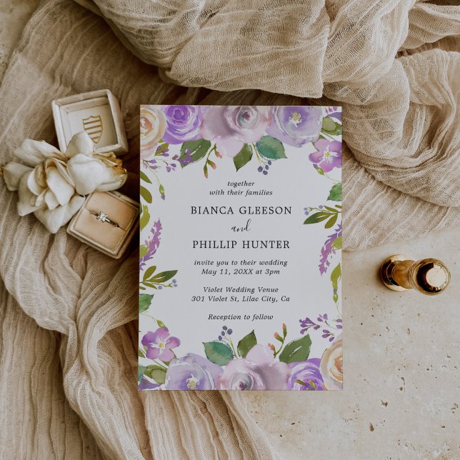 Lilac Watercolor Floral Elegant Wedding Invitation (Creator Uploaded)