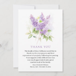 Lilac Watercolor Floral Funeral Thank You