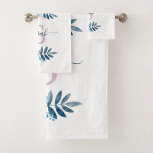 Lilac Watercolor Floral Monogram Bath Towel Set
