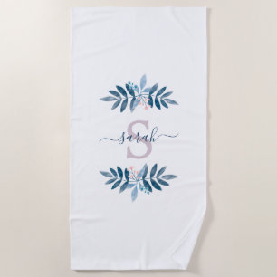 Lilac Watercolor Floral Monogram Beach Towel