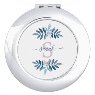 Lilac Watercolor Floral Monogram Compact Mirror