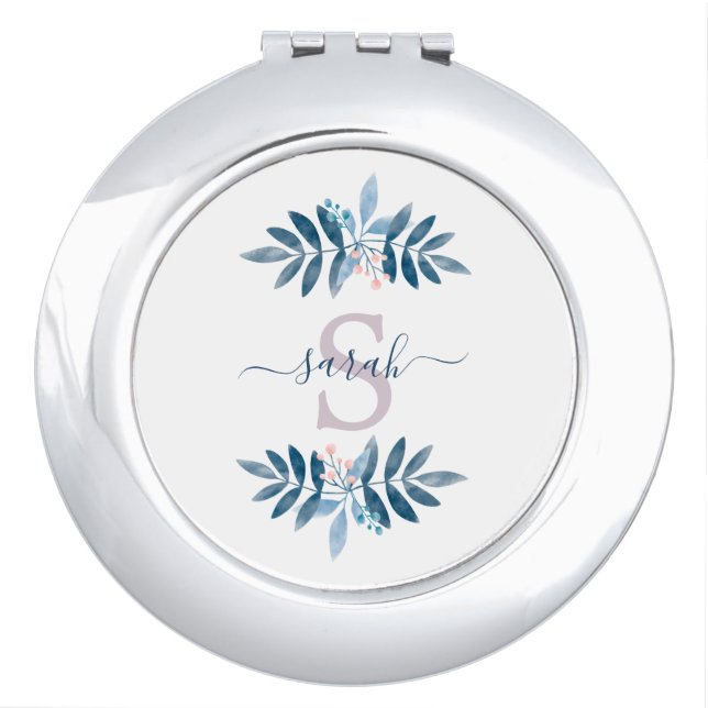 Lilac Watercolor Floral Monogram Compact Mirror (Front)