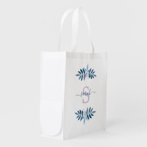 Lilac Watercolor Floral Monogrammed Grocery Bag