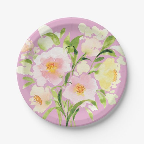 Lilac watercolor floral peony flower Paper Plate