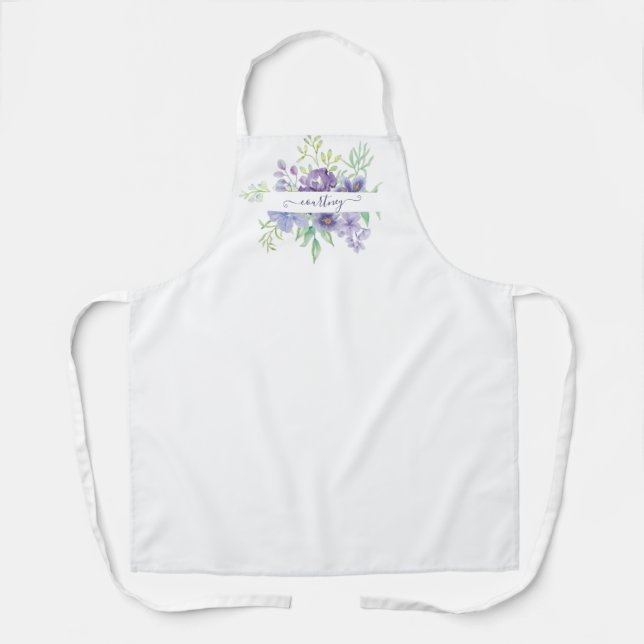 Lilac watercolor floral personalized  apron (Front)