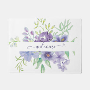 Lilac watercolor floral personalized doormat