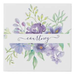Lilac watercolor floral personalized  faux canvas print