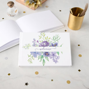 Lilac watercolor floral personalized guest book