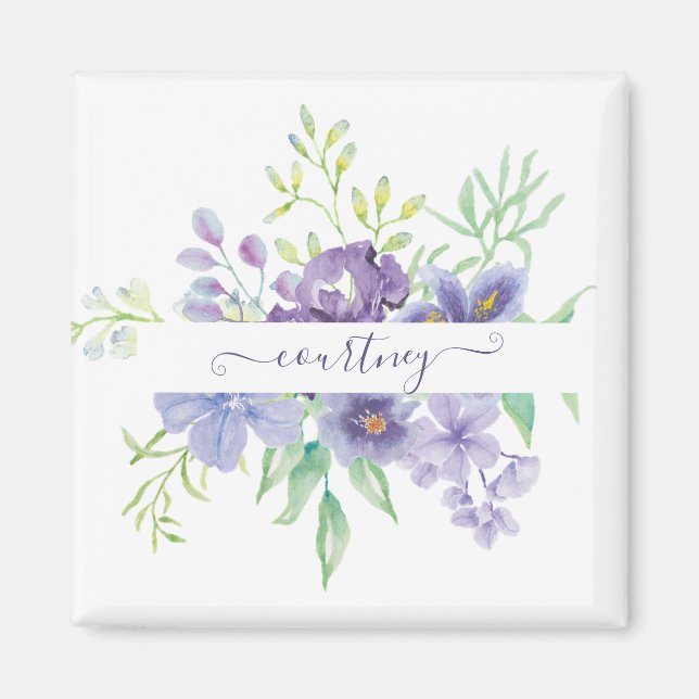Lilac watercolor floral personalized  magnet (Front)