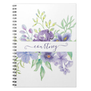 Lilac watercolor floral personalized notebook