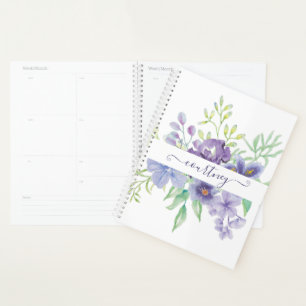 Lilac watercolor floral personalized  planner