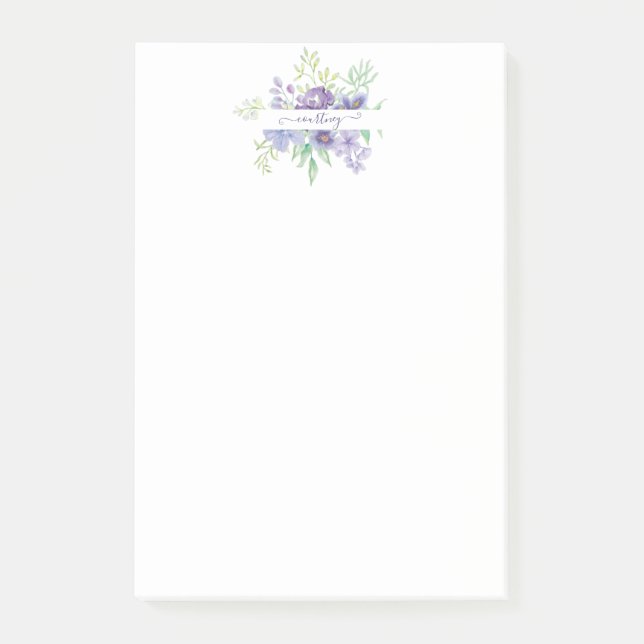 Lilac watercolor floral personalized  post-it notes (Front)