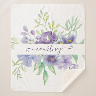 Lilac watercolor floral personalized sherpa blanket