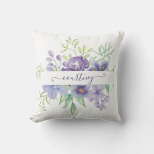 Lilac watercolor floral personalized throw pillow