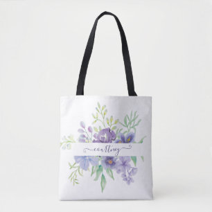Lilac watercolor floral personalized tote bag