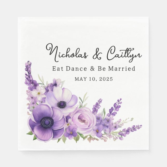 Lilac Watercolor Floral Wedding And Bridal Shower Napkins (Front)