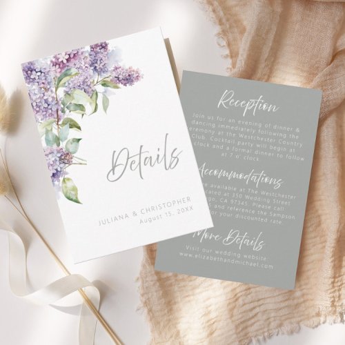 Lilac Watercolor Floral Wedding Details Card