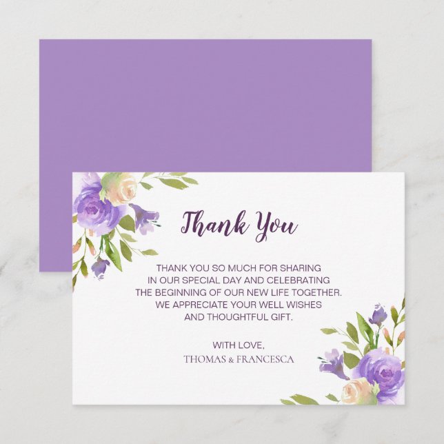 Lilac Watercolor Floral Wedding Invitation (Front/Back)