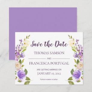 Lilac Watercolor Floral Wedding Save the Date Card