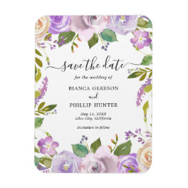 Lilac Watercolor Floral Wedding Save the Date Magnet