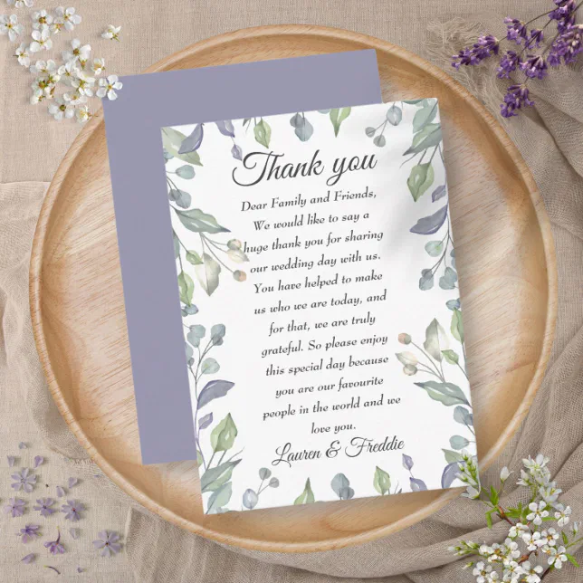 Lilac Watercolor Floral Wedding Thank You Place Card | Zazzle