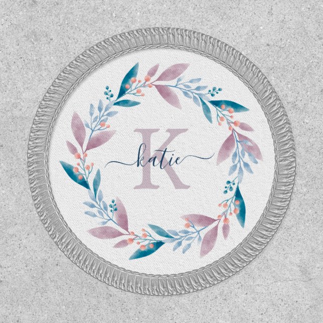Lilac Watercolor Floral Wreath Monogram Patch (Front)