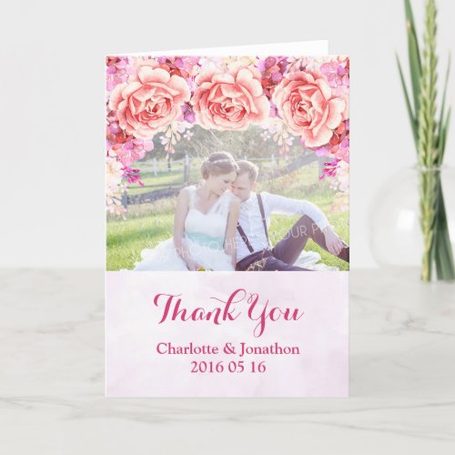 Lilac Watercolor Flowers Wedding Thank You Photo