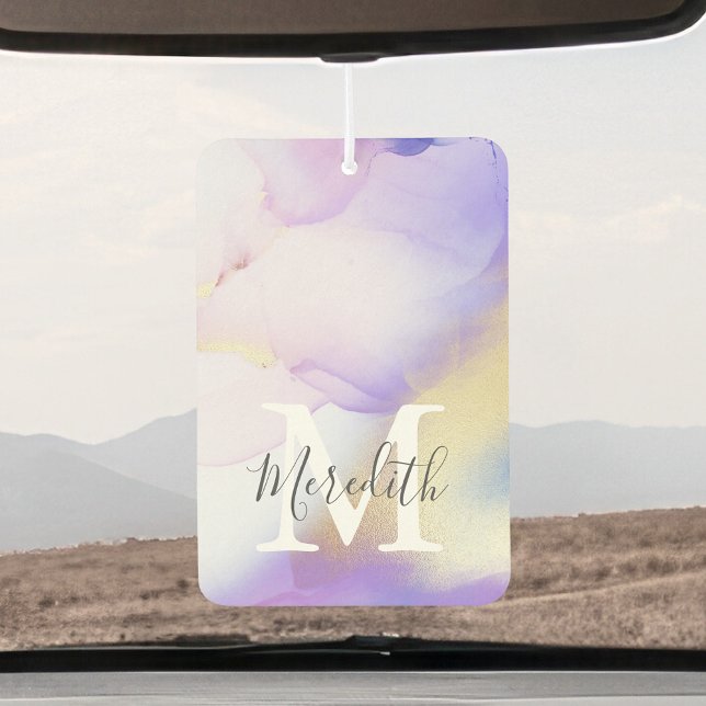 Lilac Watercolor Gold Abstract Monogram Name Air Freshener (Creator Uploaded)