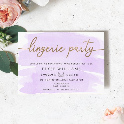 Lilac Watercolor Gold Lingerie Party Bridal Shower Invitation