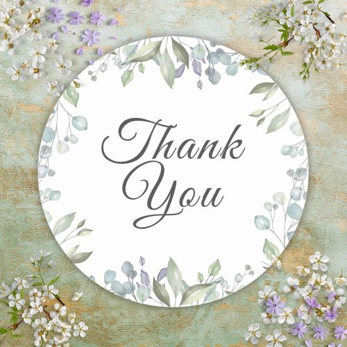 Lilac Watercolor Greenery Floral Thank You Favor Classic Round Sticker