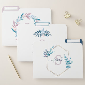 Lilac Watercolor Greenery Monogrammed File Folder
