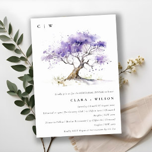Lilac Watercolor Jacaranda Tree Rehearsal Dinner Invitation