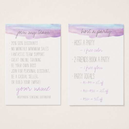 Lilac Watercolor Join/Party cards (Front & Back)
