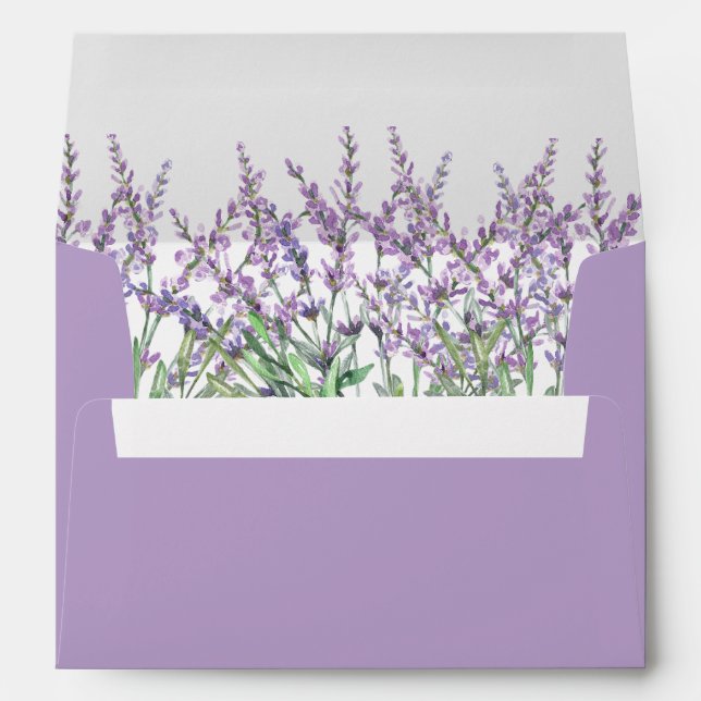 Lilac Watercolor Lavenders Wedding Envelope (Back (Bottom))