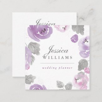 Lilac Watercolor Roses Floral Business Card
