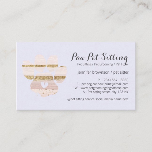 Lilac Watercolor Strokes Pet Sitter Grooming Paw Business Card