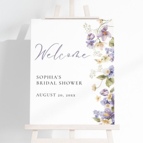 Lilac Watercolor Wildflower Welcome Sign