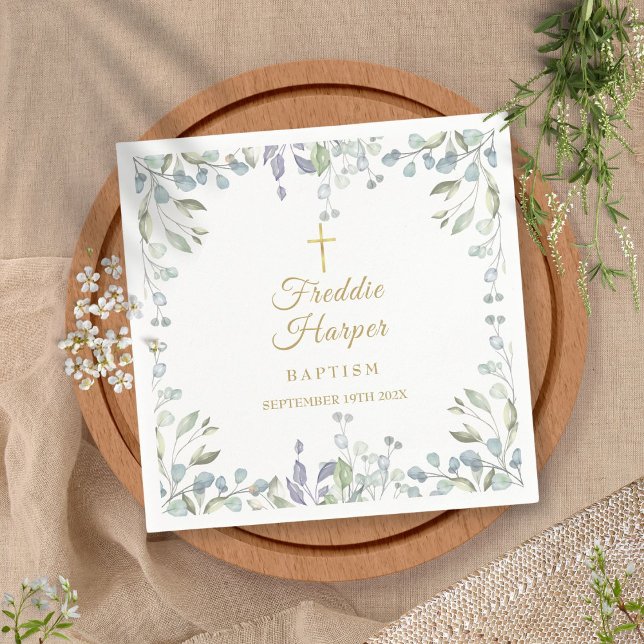Lilac Watercolour Floral Baptism Christening Napkins (Creator Uploaded)