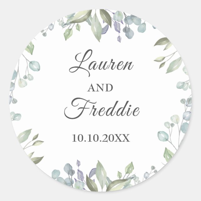 Lilac Watercolour Floral Wedding Favor Classic Round Sticker (Front)