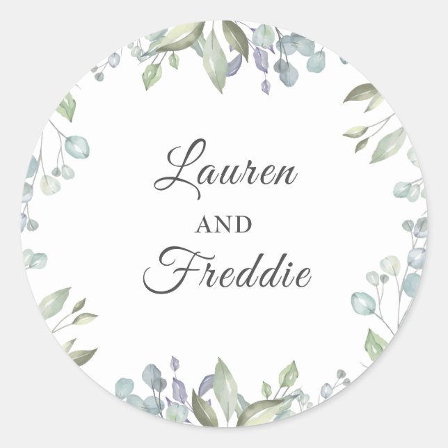 Lilac Watercolour Floral Wedding Favor Classic Round Sticker (Front)