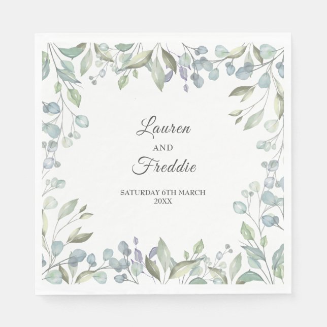 Lilac Watercolour Floral Wedding Napkins (Front)
