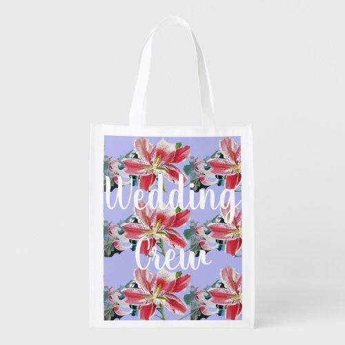 Lilac Wedding Crew floral Reusable Grocery Bag
